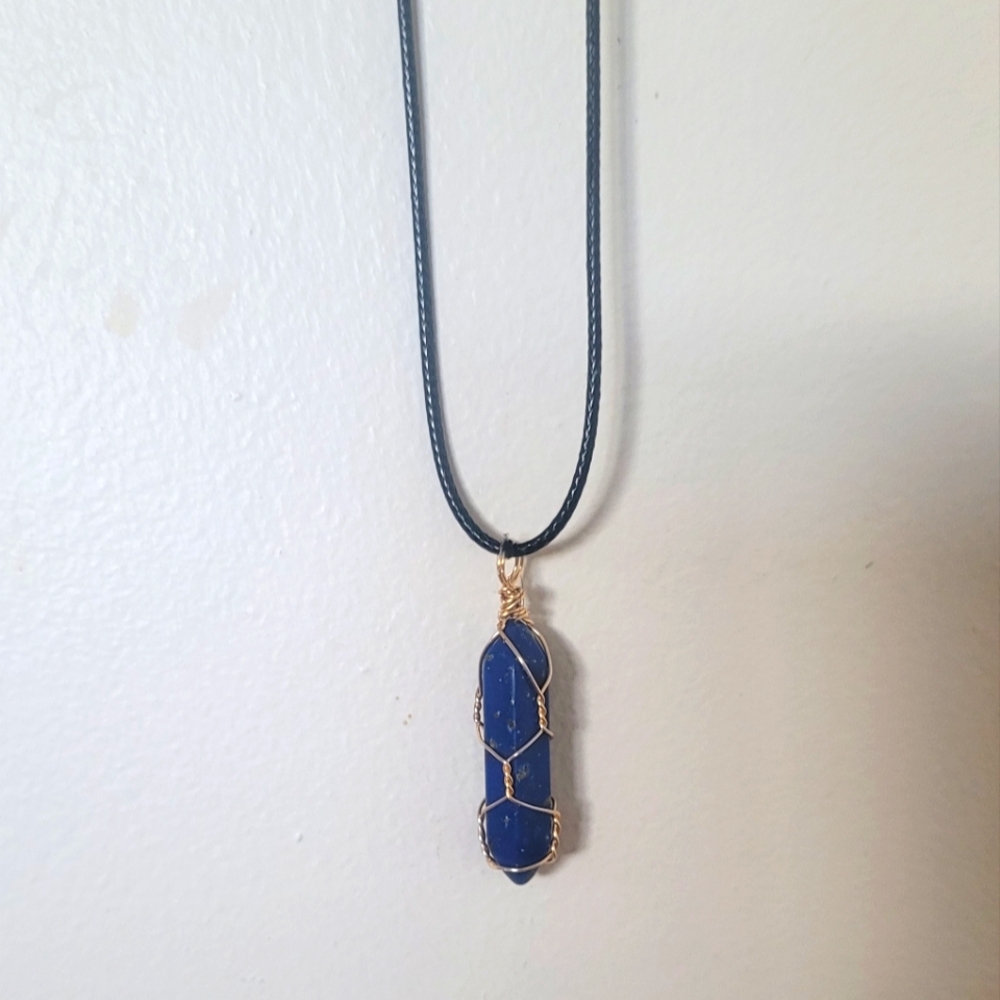 Wire Wrapped Pendant Necklace on Black Waxed Cord